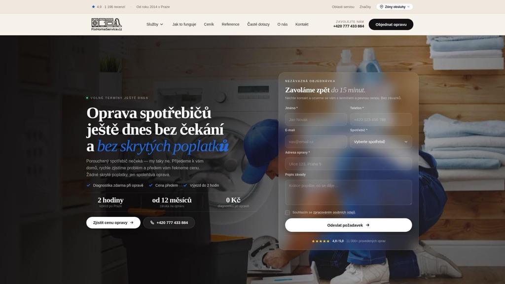 FixHomeService.cz, Appliance Repair Booking Platform